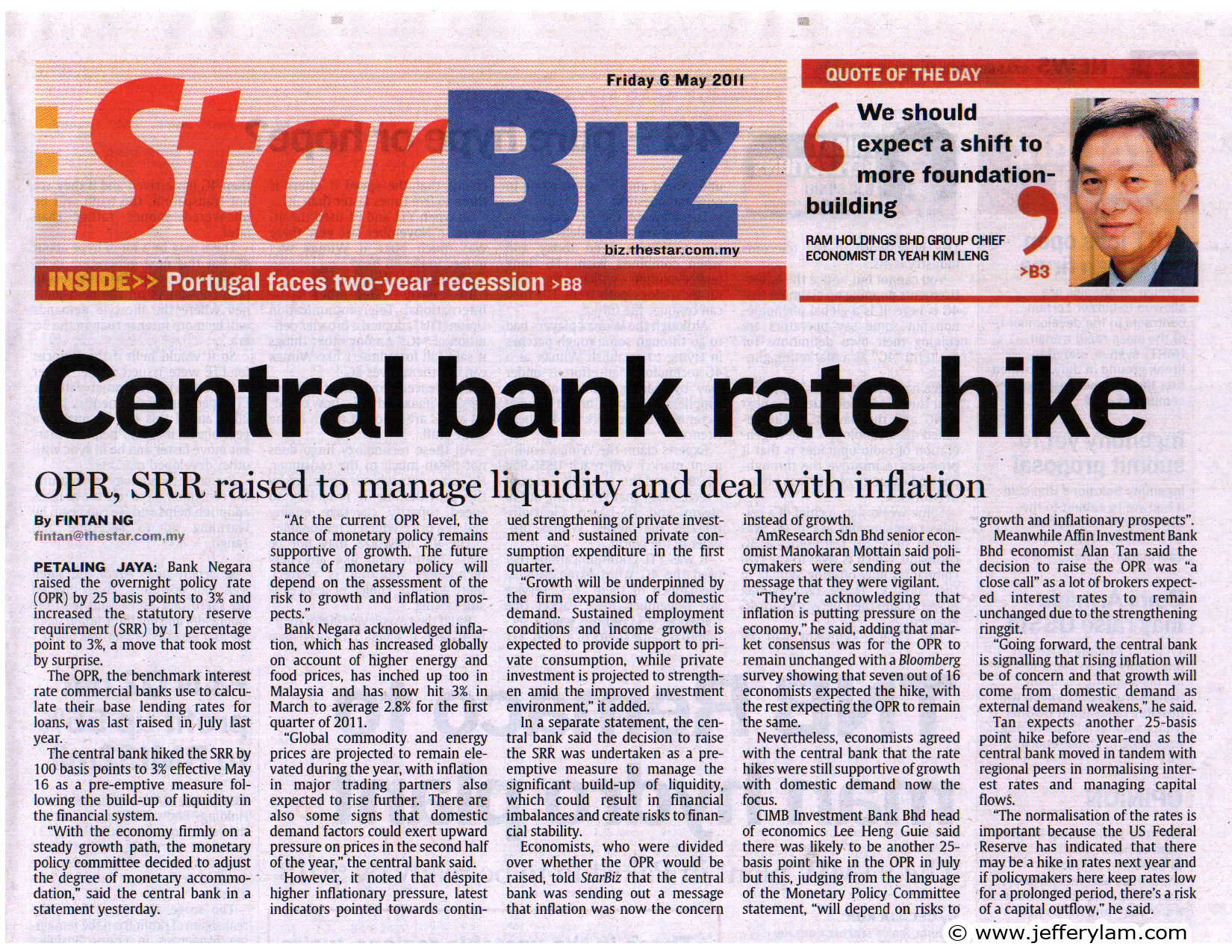 Newspaper Headlines on Overnight Policy Rate Increment as at 5 May 2011