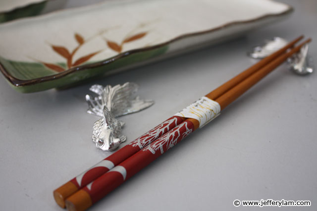 Gold Fish Pewter Chopstick Holder Setting